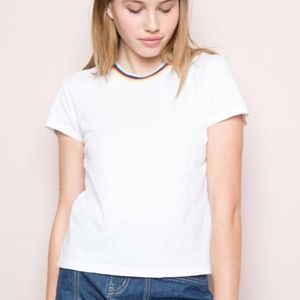 Forever 21 Rainbow Collar White Cotton T-Shirt - S